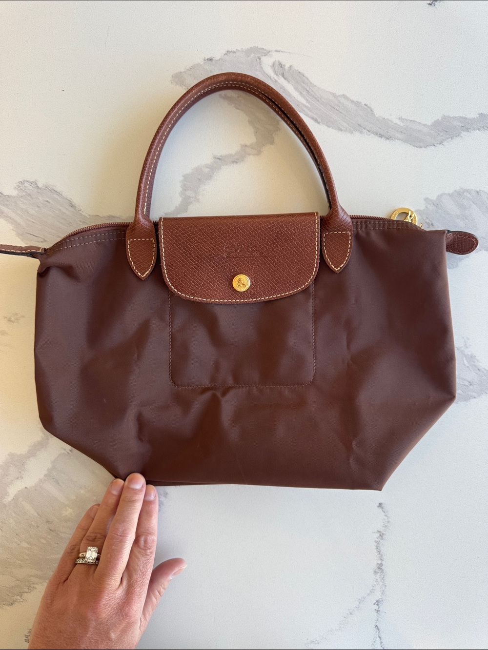 Vintage Longchamp Le Pliage Small bag Mocha brown Made in France as seen on Kate - Picture 2 of 14